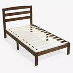 Subrtex Solid Wood Platform Bed with Headboard, Bed Frame with Wood Slat Support, Walnut