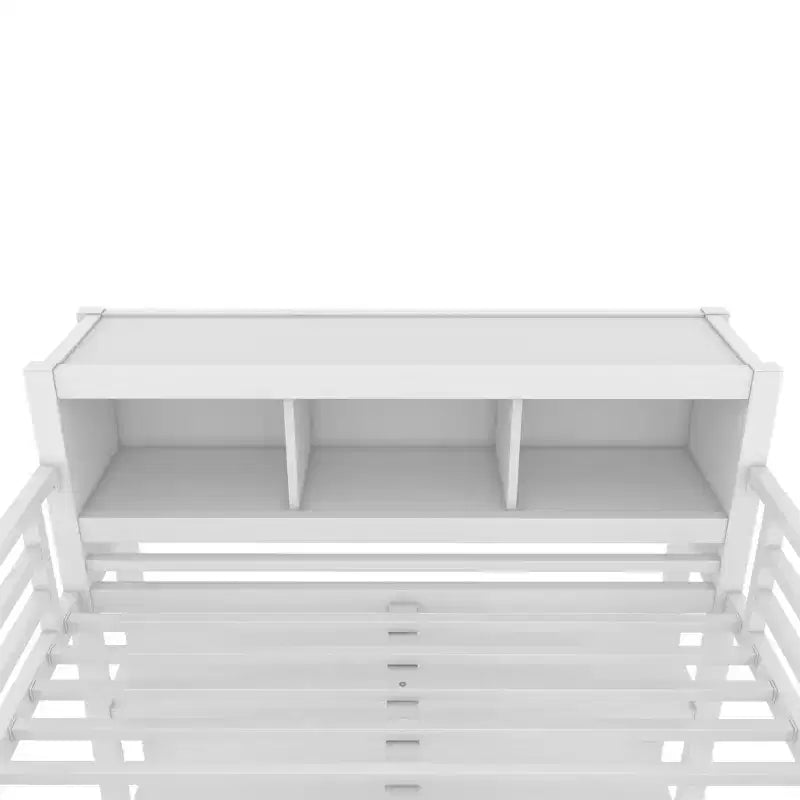Full/Queen Size Metal Loft Bed with Wardrobe and L-Shaped Desk, Heavy-Duty Loft Bed with Storage Cubes and Shelves, White/Black - ModernLuxe
