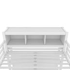Full/Queen Size Metal Loft Bed with Wardrobe and L-Shaped Desk, Heavy-Duty Loft Bed with Storage Cubes and Shelves, White/Black - ModernLuxe