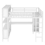 Full/Queen Size Metal Loft Bed with Wardrobe and L-Shaped Desk, Heavy-Duty Loft Bed with Storage Cubes and Shelves, White/Black - ModernLuxe