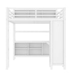Full/Queen Size Metal Loft Bed with Wardrobe and L-Shaped Desk, Heavy-Duty Loft Bed with Storage Cubes and Shelves, White/Black - ModernLuxe