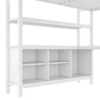Full/Queen Size Metal Loft Bed with Wardrobe and L-Shaped Desk, Heavy-Duty Loft Bed with Storage Cubes and Shelves, White/Black - ModernLuxe