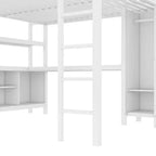 Full/Queen Size Metal Loft Bed with Wardrobe and L-Shaped Desk, Heavy-Duty Loft Bed with Storage Cubes and Shelves, White/Black - ModernLuxe
