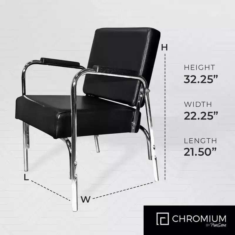 PureSana Chromium Ella Professional Auto Reclining Vinyl Shampoo Chair, Anastasia Vinyl Professional Platform Hair Dryer Chair, Black
