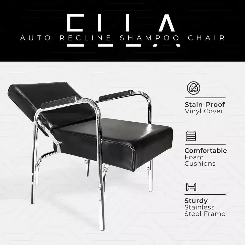 PureSana Chromium Ella Professional Auto Reclining Vinyl Shampoo Chair, Anastasia Vinyl Professional Platform Hair Dryer Chair, Black