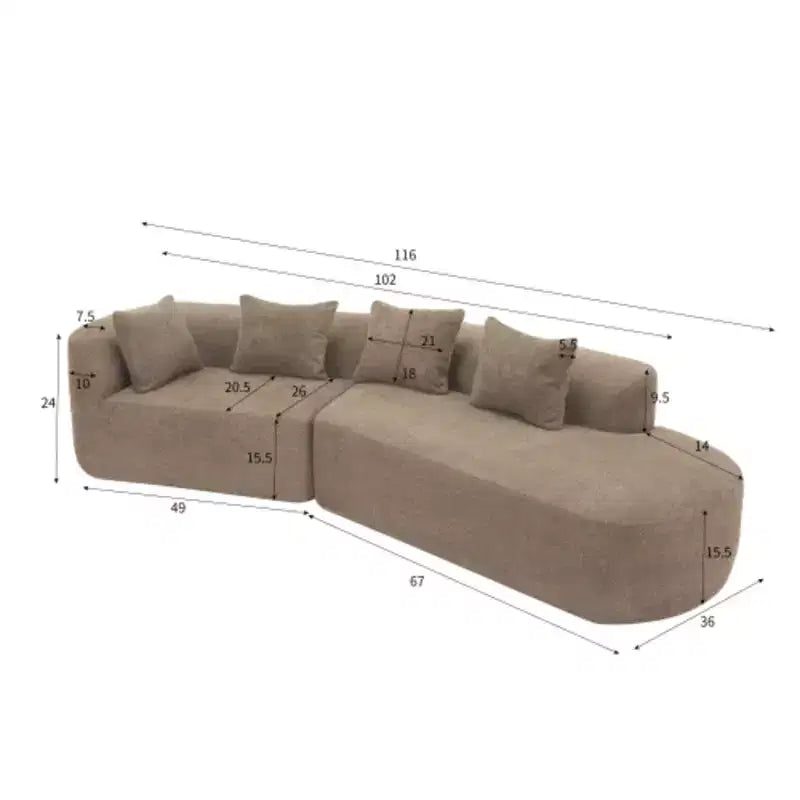 Christopher Knight Home 116 Modern Curved Sectional Sofa with High-Density Sponge and 4 Pillows