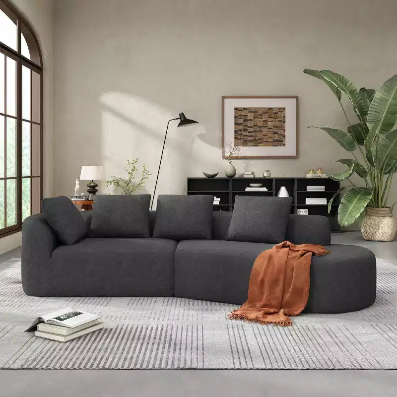Christopher Knight Home 116 Modern Curved Sectional Sofa with High-Density Sponge and 4 Pillows