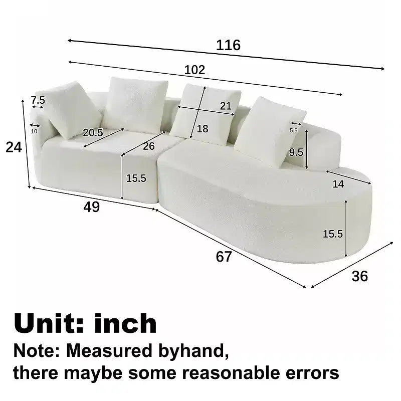 Christopher Knight Home 116 Modern Curved Sectional Sofa with High-Density Sponge and 4 Pillows