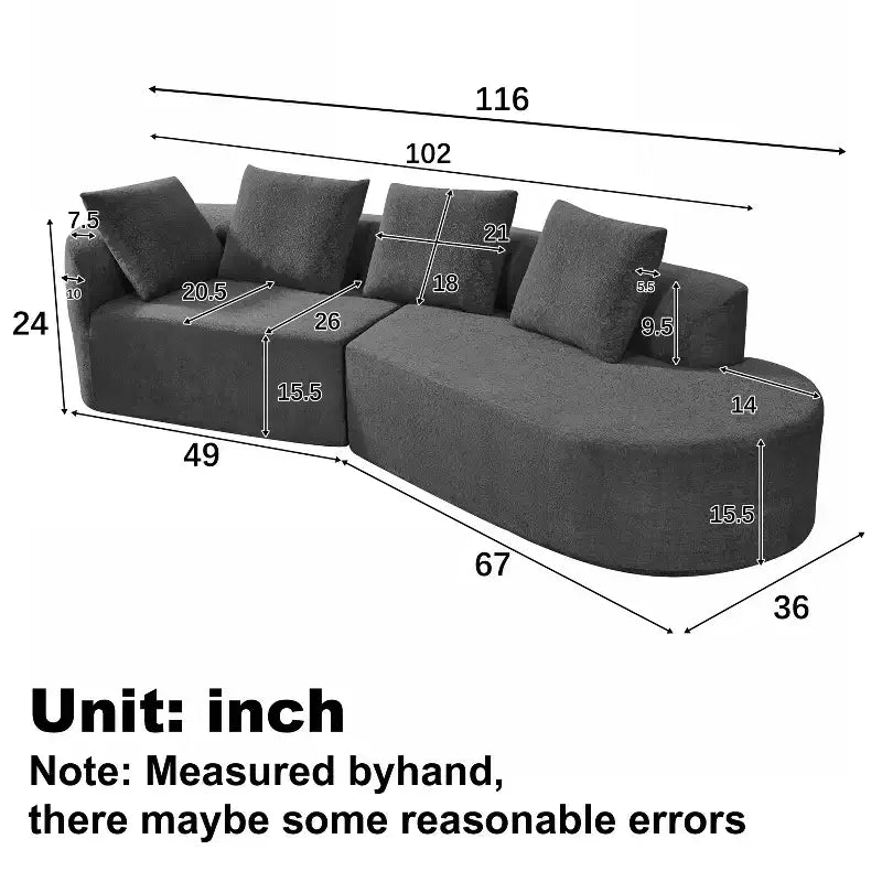 Christopher Knight Home 116 Modern Curved Sectional Sofa with High-Density Sponge and 4 Pillows