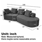 Christopher Knight Home 116 Modern Curved Sectional Sofa with High-Density Sponge and 4 Pillows