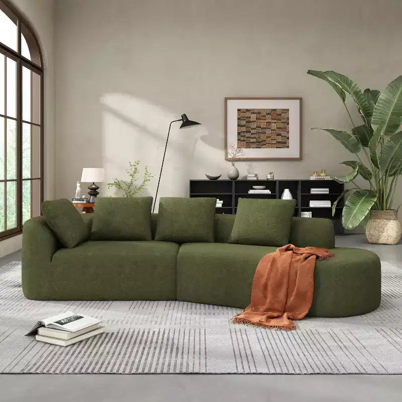 Christopher Knight Home 116 Modern Curved Sectional Sofa with High-Density Sponge and 4 Pillows