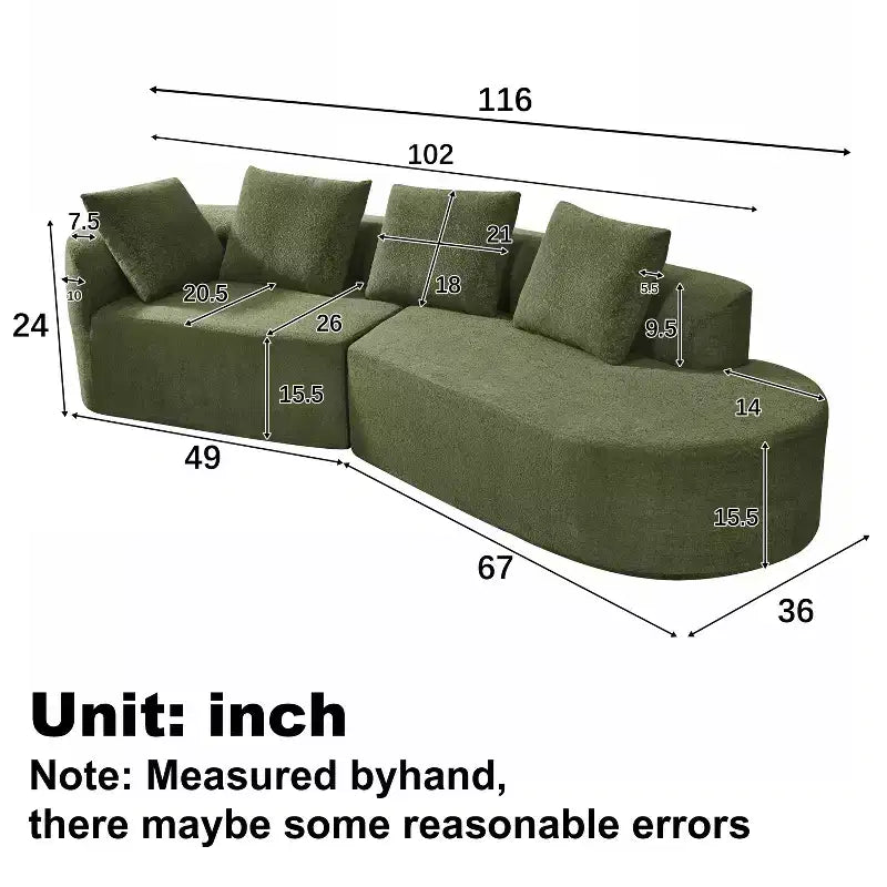 Christopher Knight Home 116 Modern Curved Sectional Sofa with High-Density Sponge and 4 Pillows
