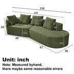 Christopher Knight Home 116 Modern Curved Sectional Sofa with High-Density Sponge and 4 Pillows