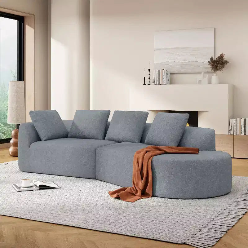 Christopher Knight Home 116 Modern Curved Sectional Sofa with High-Density Sponge and 4 Pillows