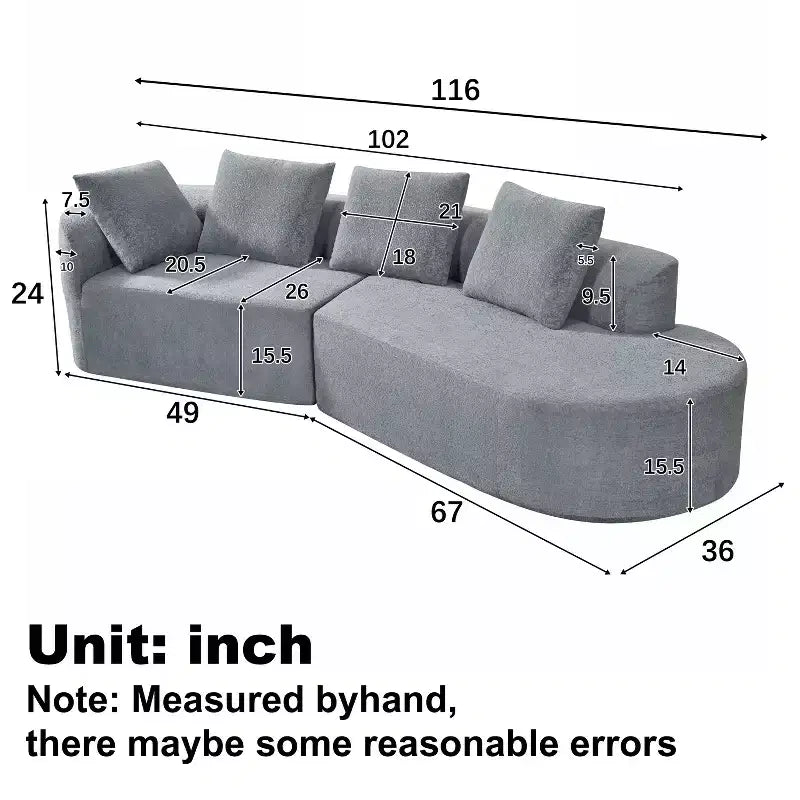 Christopher Knight Home 116 Modern Curved Sectional Sofa with High-Density Sponge and 4 Pillows