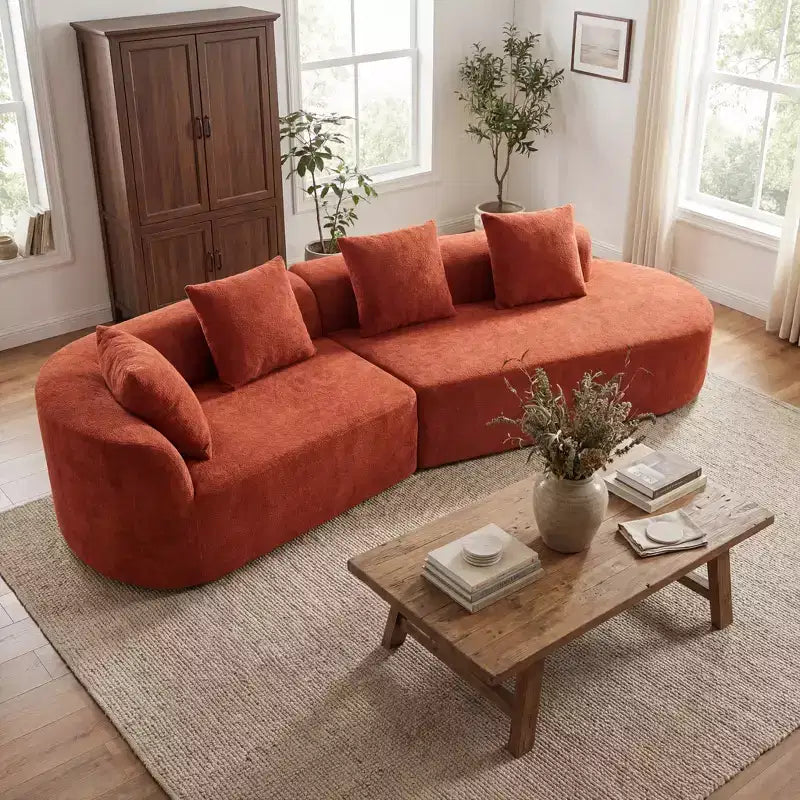 Christopher Knight Home 116 Modern Curved Sectional Sofa with High-Density Sponge and 4 Pillows
