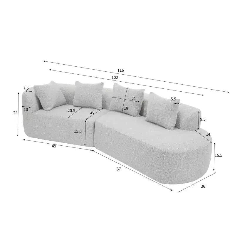 Christopher Knight Home 116 Modern Curved Sectional Sofa with High-Density Sponge and 4 Pillows
