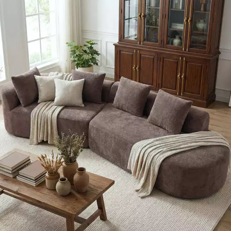 Christopher Knight Home 116 Modern Curved Sectional Sofa with High-Density Sponge and 4 Pillows