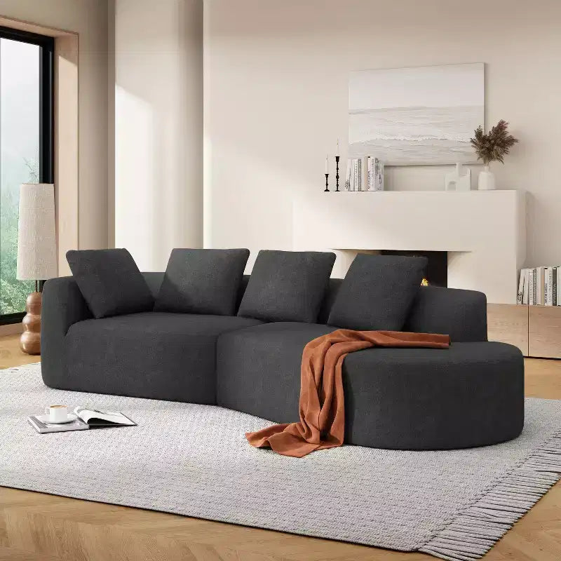 Christopher Knight Home 116 Modern Curved Sectional Sofa with High-Density Sponge and 4 Pillows