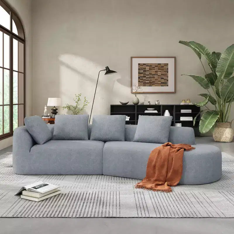 Christopher Knight Home 116 Modern Curved Sectional Sofa with High-Density Sponge and 4 Pillows