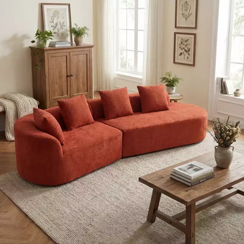 Christopher Knight Home 116 Modern Curved Sectional Sofa with High-Density Sponge and 4 Pillows