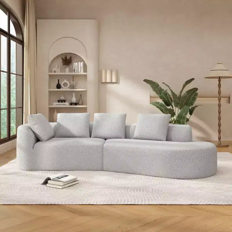 Christopher Knight Home 116 Modern Curved Sectional Sofa with High-Density Sponge and 4 Pillows