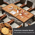 Costway 9PCS Patio Rattan Dining Set Armrest Cushioned Chair with Acacia Wood Table, 1.96 Umbrella Hole