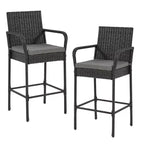 EROMMY Outdoor Patio Wicker Bar Stools Set Of 2, Pe Wicker Rattan Bar Stools With Removable Cushions, Ergonomic Armrests & Backrest