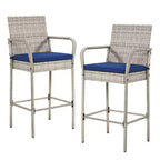 EROMMY Outdoor Patio Wicker Bar Stools Set Of 2, Pe Wicker Rattan Bar Stools With Removable Cushions, Ergonomic Armrests & Backrest
