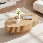 Oval/Square Coffee Table Minimalist Fluted Center Table Accent Table, Natural Ash/Walnut/Matt Black-ModernLuxe