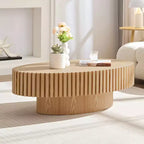 Oval/Square Coffee Table Minimalist Fluted Center Table Accent Table, Natural Ash/Walnut/Matt Black-ModernLuxe