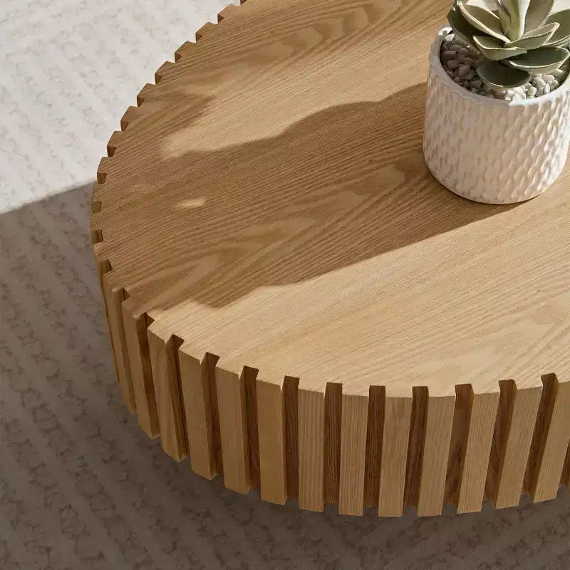 Oval/Square Coffee Table Minimalist Fluted Center Table Accent Table, Natural Ash/Walnut/Matt Black-ModernLuxe