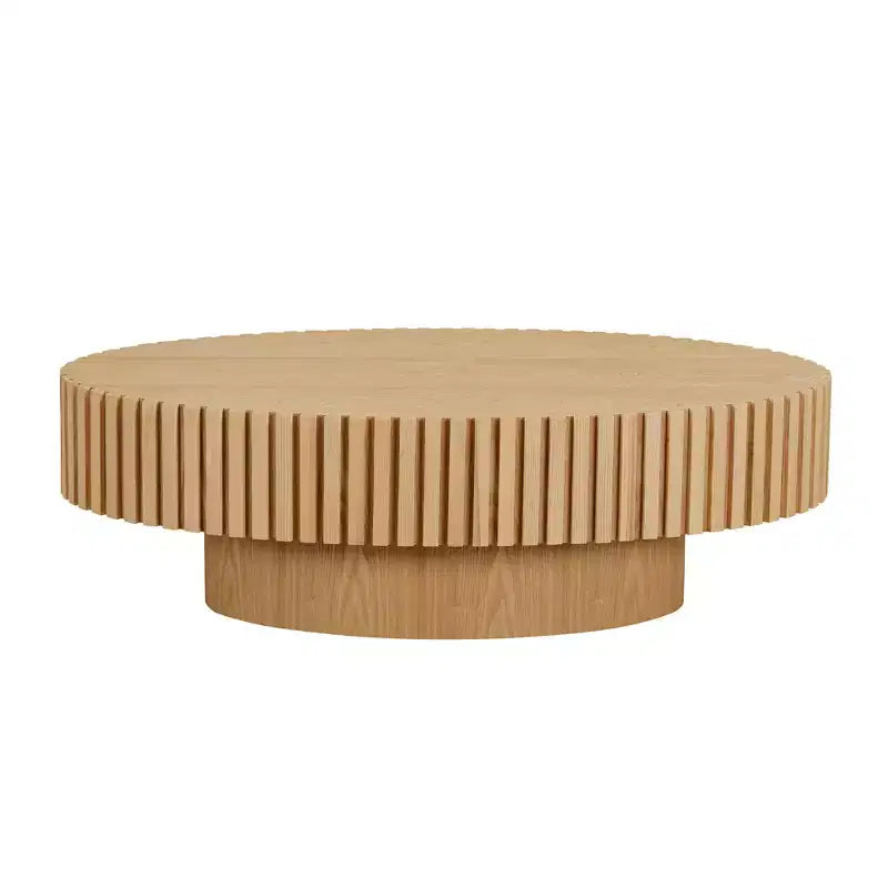 Oval/Square Coffee Table Minimalist Fluted Center Table Accent Table, Natural Ash/Walnut/Matt Black-ModernLuxe