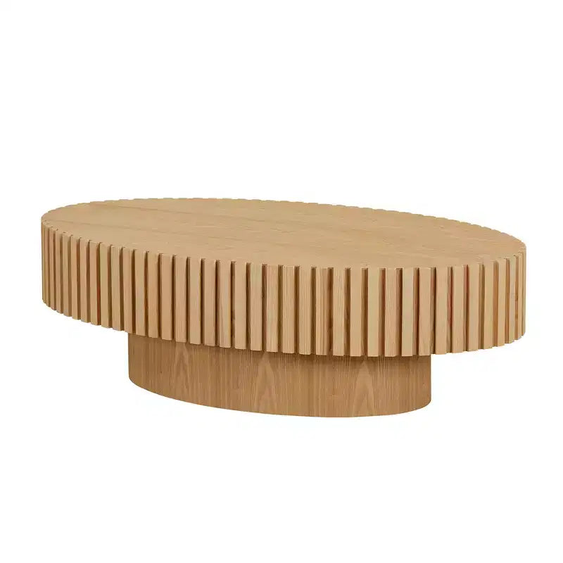 Oval/Square Coffee Table Minimalist Fluted Center Table Accent Table, Natural Ash/Walnut/Matt Black-ModernLuxe