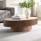 Oval/Square Coffee Table Minimalist Fluted Center Table Accent Table, Natural Ash/Walnut/Matt Black-ModernLuxe