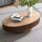 Oval/Square Coffee Table Minimalist Fluted Center Table Accent Table, Natural Ash/Walnut/Matt Black-ModernLuxe