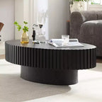 Oval/Square Coffee Table Minimalist Fluted Center Table Accent Table, Natural Ash/Walnut/Matt Black-ModernLuxe
