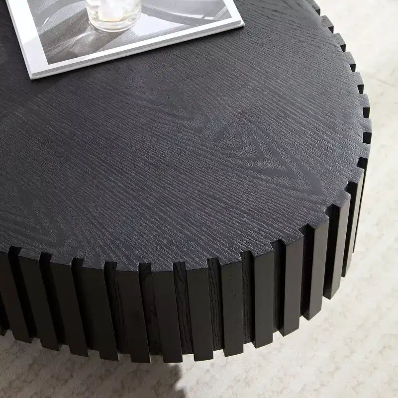 Oval/Square Coffee Table Minimalist Fluted Center Table Accent Table, Natural Ash/Walnut/Matt Black-ModernLuxe