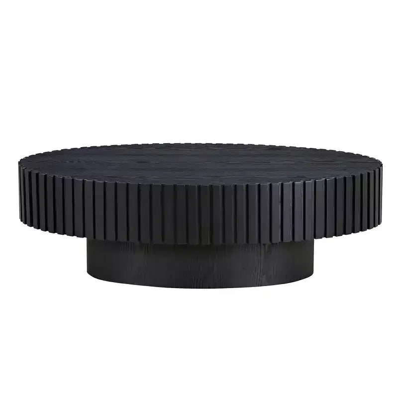 Oval/Square Coffee Table Minimalist Fluted Center Table Accent Table, Natural Ash/Walnut/Matt Black-ModernLuxe