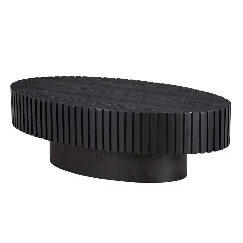 Oval/Square Coffee Table Minimalist Fluted Center Table Accent Table, Natural Ash/Walnut/Matt Black-ModernLuxe