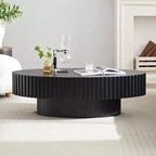 Oval/Square Coffee Table Minimalist Fluted Center Table Accent Table, Natural Ash/Walnut/Matt Black-ModernLuxe