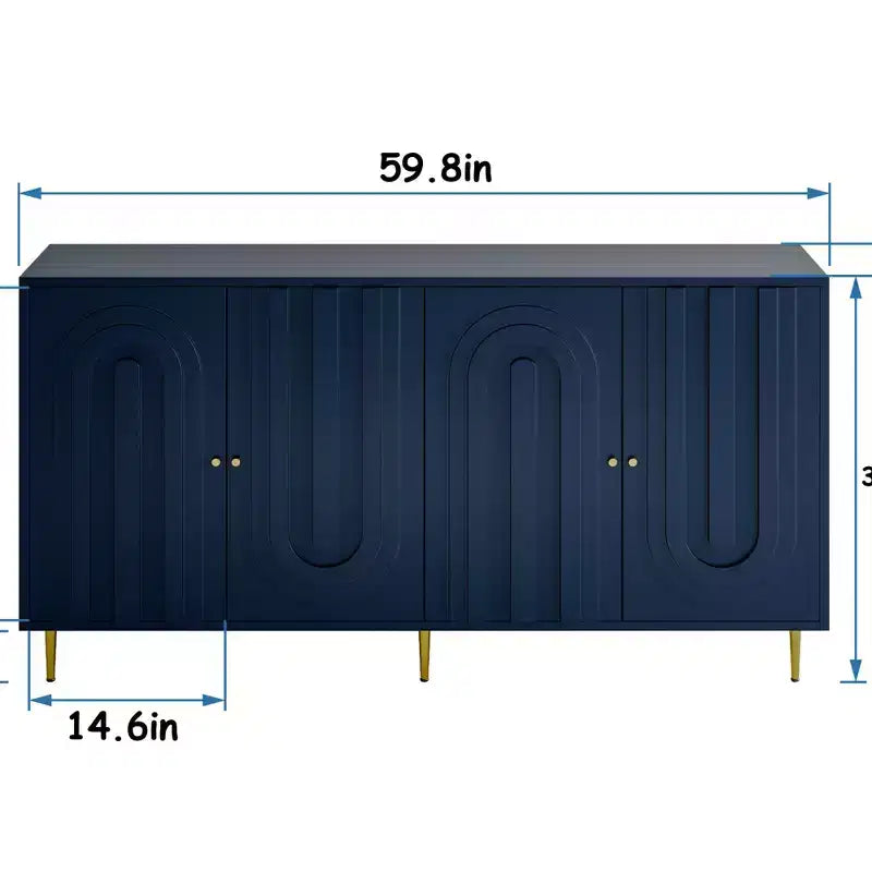 Modern Blue Lacquered 4 Door Wooden Cabinet Sideboard Buffet Server Cabinet Storage Cabinet