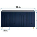 Modern Blue Lacquered 4 Door Wooden Cabinet Sideboard Buffet Server Cabinet Storage Cabinet
