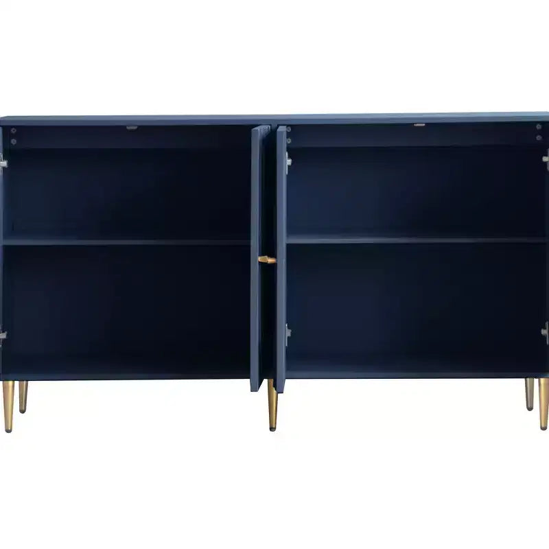 Modern Blue Lacquered 4 Door Wooden Cabinet Sideboard Buffet Server Cabinet Storage Cabinet