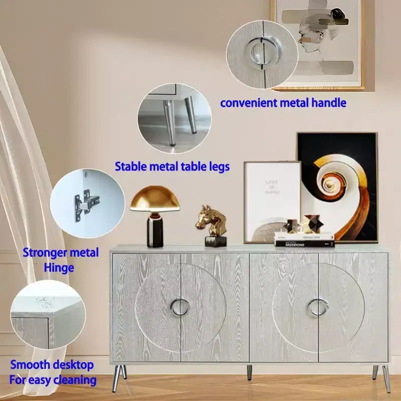 Modern Lacquered 4 Door Wooden Cabinet Sideboard Buffet Server Cabinet Storage Cabinet