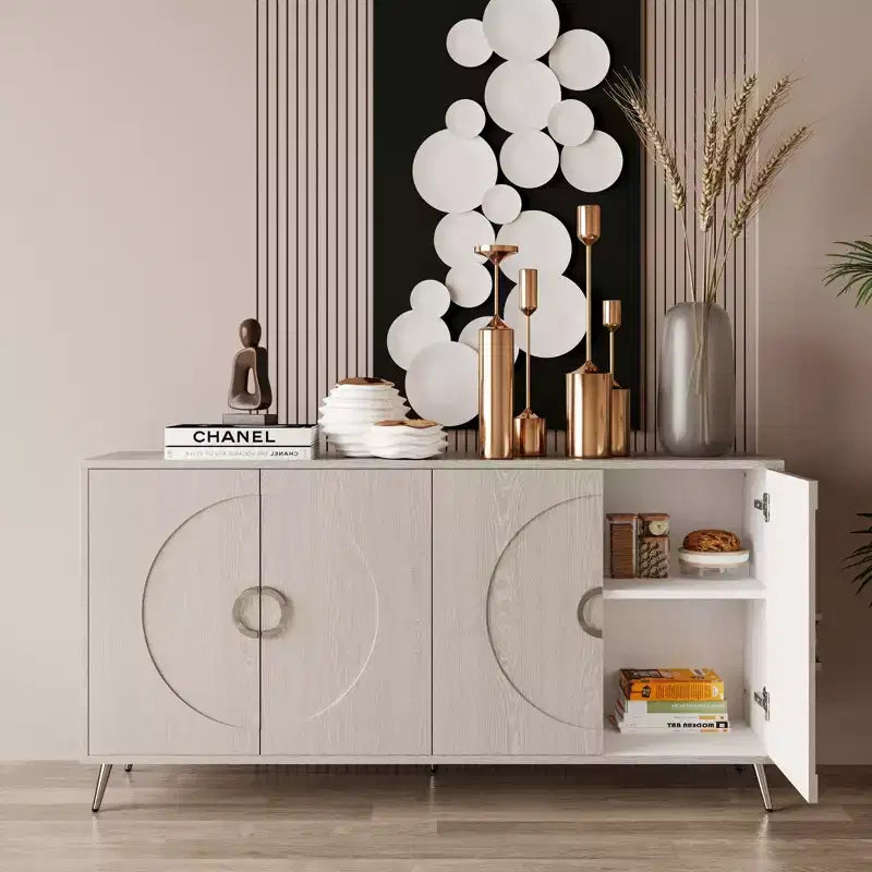 Modern Lacquered 4 Door Wooden Cabinet Sideboard Buffet Server Cabinet Storage Cabinet
