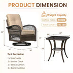 EROMMY Outdoor Swivel Rocker Bistro Set - 3 Piece Wicker Patio Set With 2 Swivel Rocking Chairs, Cushions, And Tempered Glass Side Table