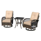 EROMMY Outdoor Swivel Rocker Bistro Set - 3 Piece Wicker Patio Set With 2 Swivel Rocking Chairs, Cushions, And Tempered Glass Side Table