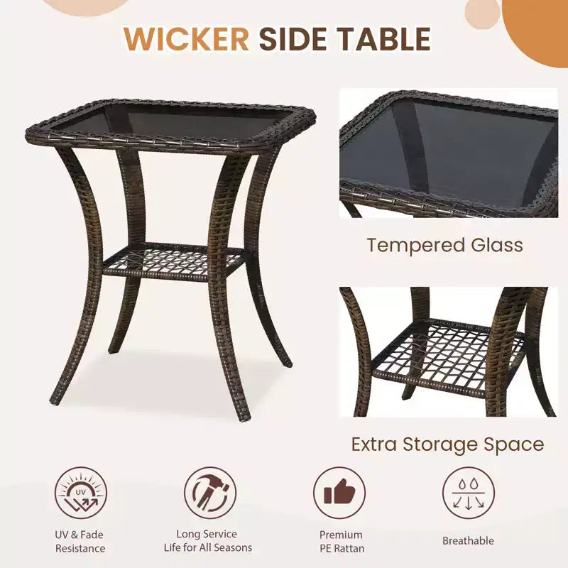 EROMMY Outdoor Swivel Rocker Bistro Set - 3 Piece Wicker Patio Set With 2 Swivel Rocking Chairs, Cushions, And Tempered Glass Side Table