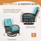 EROMMY Outdoor Swivel Rocker Bistro Set - 3 Piece Wicker Patio Set With 2 Swivel Rocking Chairs, Cushions, And Tempered Glass Side Table